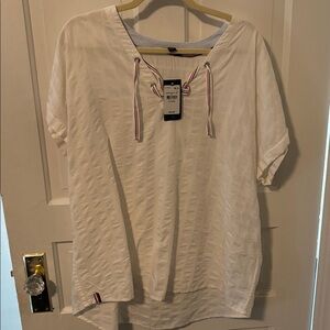 Tommy Hilfiger White Top with Red and Blue Accents